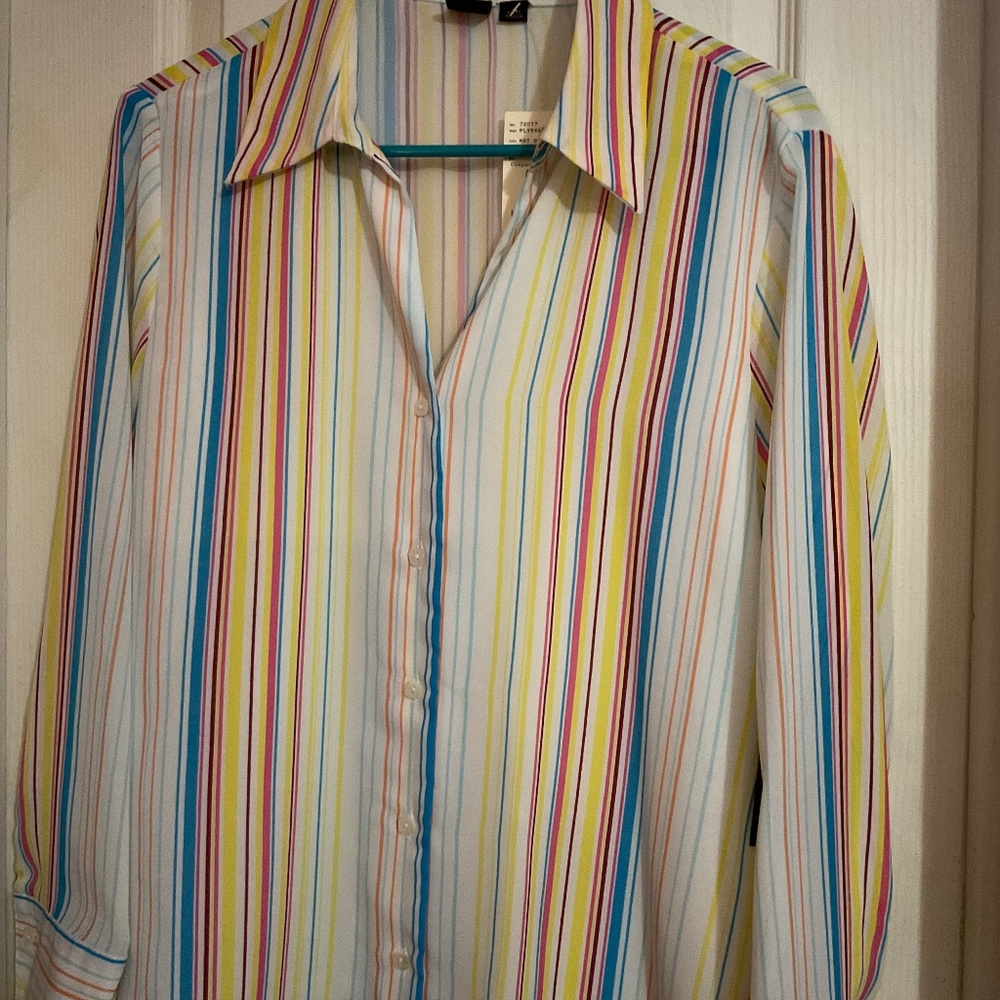 Brand new multi colored button down long sleeve blouse